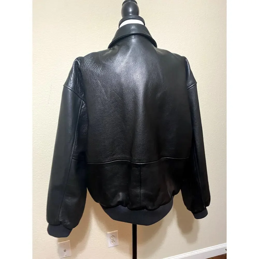 Game Sportswear Bomber Jacket Mens Medium Black Premium Leather FLAW
